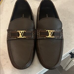 Louis Vuitton Dark Brown Leather Loafers with Gold Accent
